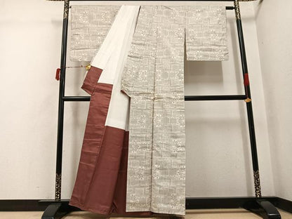 平和屋着物●本場大島紬　白大島　一元7マルキ　草木文　正絹　逸品　未使用　AABI4896ph