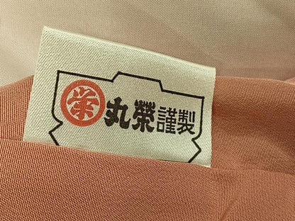 平和屋着物●上質な色無地　文字地紋　赤香色　正絹　逸品　AABI4897ph