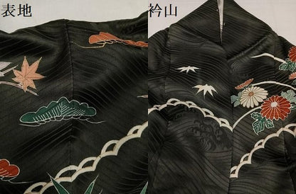 平和屋着物●豪華振袖　駒刺繍　松竹梅草花籬立波文　黒地　金彩　正絹　逸品　AABI4899ph