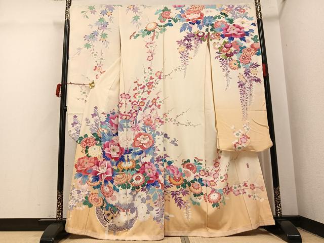 平和屋着物●豪華振袖　友禅　作家物　幸雄　枝花文　浜ちりめん　仮絵羽　逸品　未使用　AABI4901ph
