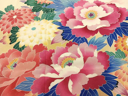 平和屋着物●豪華振袖　友禅　作家物　幸雄　枝花文　浜ちりめん　仮絵羽　逸品　未使用　AABI4901ph