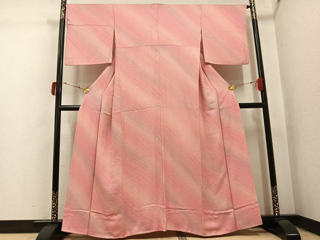 平和屋着物●上質な小紋　斜縞　暈し染め　正絹　逸品　AABI4909ph