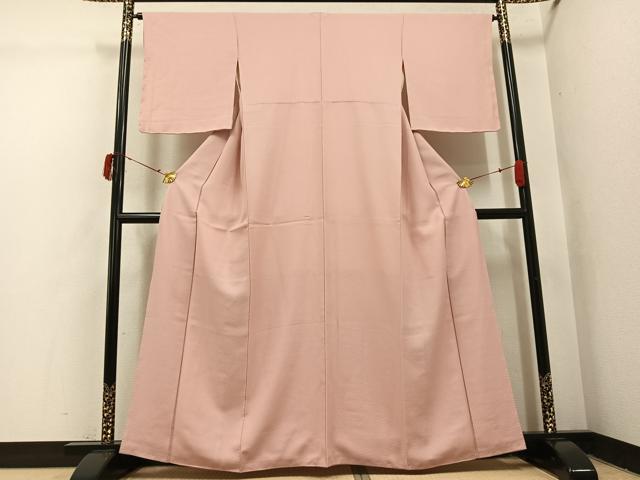 平和屋着物●上質な色無地　鱗地紋　水柿色　正絹　逸品　AABI4910ph