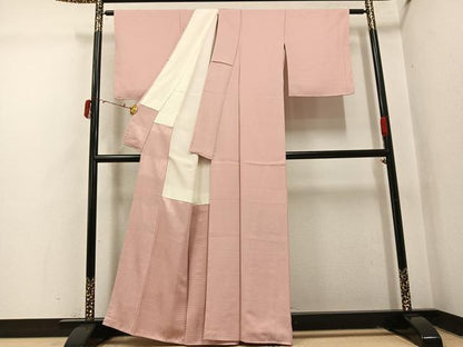 平和屋着物●上質な色無地　鱗地紋　水柿色　正絹　逸品　AABI4910ph