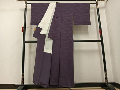 平和屋着物●上質な色無地　流水地紋　濃色　正絹　逸品　AABI4911ph