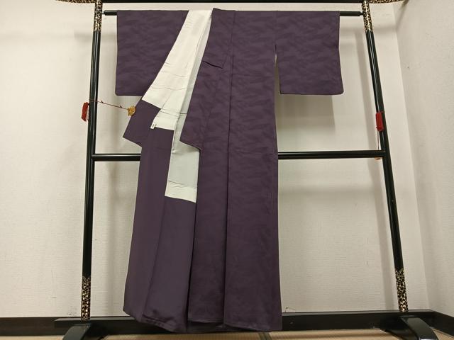 平和屋着物●上質な色無地　流水地紋　濃色　正絹　逸品　AABI4911ph