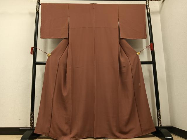 平和屋着物●上質な色無地　赭色　正絹　逸品　AABI4912ph
