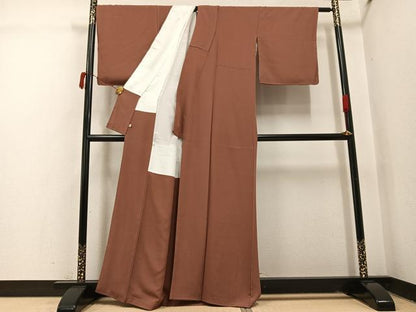 平和屋着物●上質な色無地　赭色　正絹　逸品　AABI4912ph