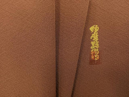 平和屋着物●上質な色無地　赭色　正絹　逸品　AABI4912ph