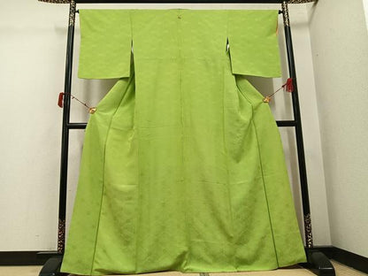 平和屋着物●上質な色無地　有栖川蜀江地紋　若苗色　西武百貨店扱い　正絹　逸品　AABI4914ph