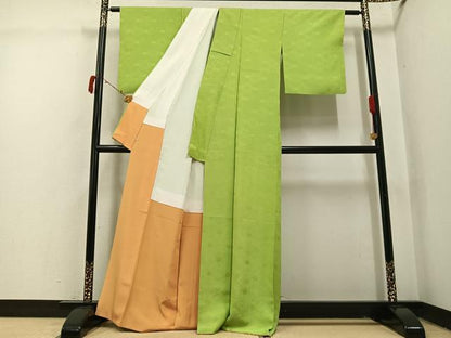 平和屋着物●上質な色無地　有栖川蜀江地紋　若苗色　西武百貨店扱い　正絹　逸品　AABI4914ph
