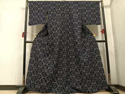 平和屋着物●久留米絣　単衣　亀甲文　綿　逸品　AABI4917ph