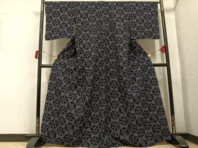平和屋着物●久留米絣　単衣　亀甲文　綿　逸品　AABI4917ph