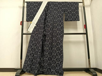 平和屋着物●久留米絣　単衣　亀甲文　綿　逸品　AABI4917ph