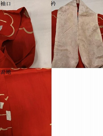 平和屋着物●アンティーク　大正ロマン　振袖用長襦袢　袷　破れ色紙雲文　金銀彩　正絹　逸品　AABI4919ph