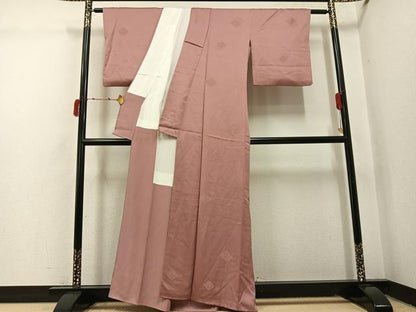 平和屋着物●上質な色無地　花菱地紋　鴇浅葱色　正絹　逸品　AABI4921ph