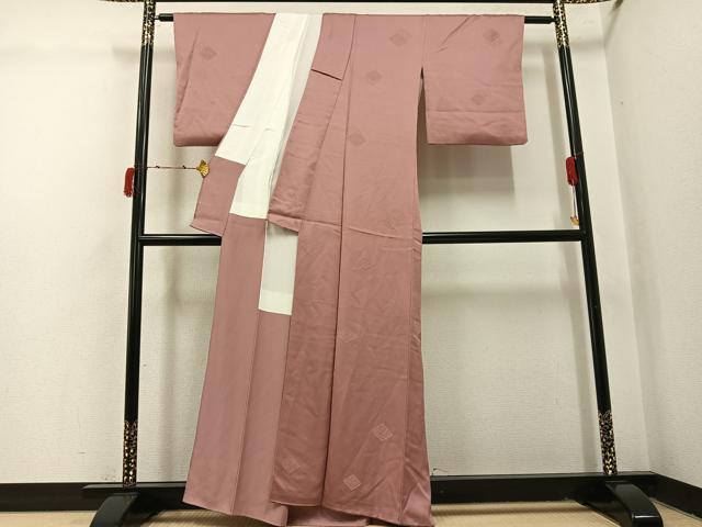 平和屋着物●上質な色無地　花菱地紋　鴇浅葱色　正絹　逸品　AABI4921ph
