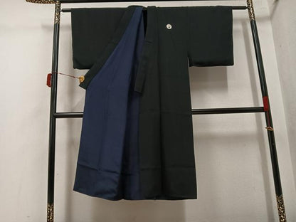 平和屋着物●男性　黒紋付・羽織セット　正絹　逸品　AABI4926ph