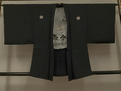 平和屋着物●男性　黒紋付・羽織セット　正絹　逸品　AABI4926ph