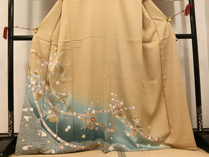 平和屋着物●訪問着　駒刺繍　花篭文　暈し染め　金彩　正絹　逸品　AABI4927ph