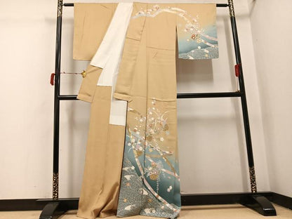 平和屋着物●訪問着　駒刺繍　花篭文　暈し染め　金彩　正絹　逸品　AABI4927ph