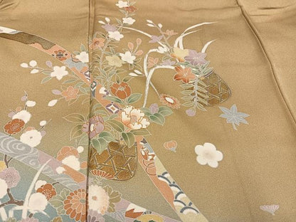 平和屋着物●訪問着　駒刺繍　花篭文　暈し染め　金彩　正絹　逸品　AABI4927ph