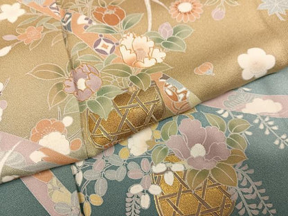 平和屋着物●訪問着　駒刺繍　花篭文　暈し染め　金彩　正絹　逸品　AABI4927ph