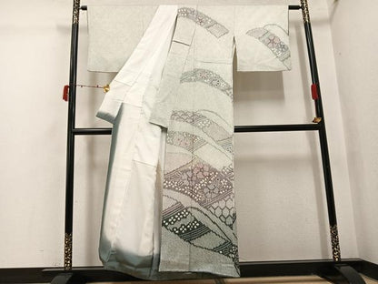 平和屋着物●訪問着　総絞り　草花文　正絹　逸品　AABI4930ph