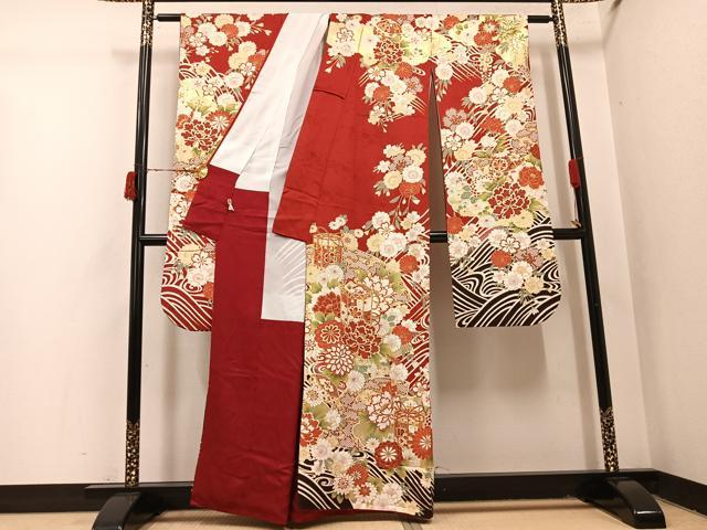 平和屋着物●豪華振袖　刺繍　貝桶花文　暈し染め　金彩　正絹　逸品　AABI4931ph
