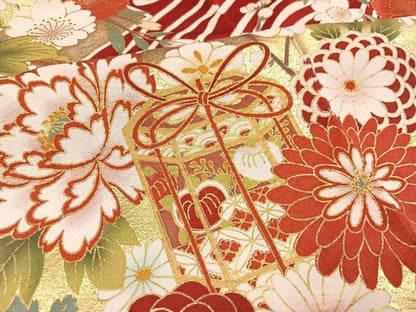 平和屋着物●豪華振袖　刺繍　貝桶花文　暈し染め　金彩　正絹　逸品　AABI4931ph