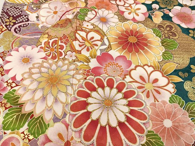 平和屋着物●豪華振袖　刺繍　吉祥花文　暈し染め　金彩　正絹　逸品　AABI4932ph