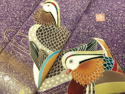 平和屋着物●豪華振袖　友禅　作家物　鴛鴦文　たたき染め　金銀彩　正絹　逸品　AABI4934ph