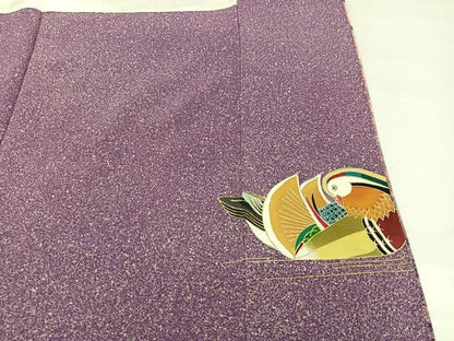 平和屋着物●豪華振袖　友禅　作家物　鴛鴦文　たたき染め　金銀彩　正絹　逸品　AABI4934ph
