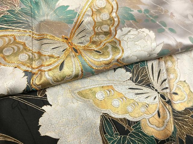 平和屋着物●豪華振袖　駒刺繍　花蝶文　暈し染め　金銀彩　正絹　逸品　AABI4935ph