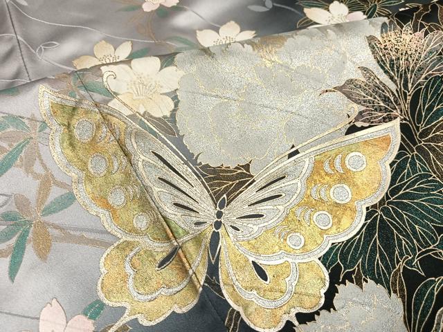 平和屋着物●豪華振袖　駒刺繍　花蝶文　暈し染め　金銀彩　正絹　逸品　AABI4935ph