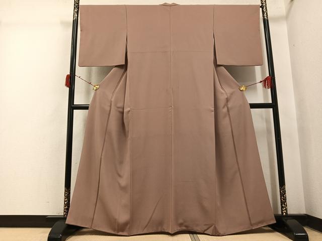 平和屋着物●上質な色無地　赤白橡色　正絹　逸品　AABI4941ph