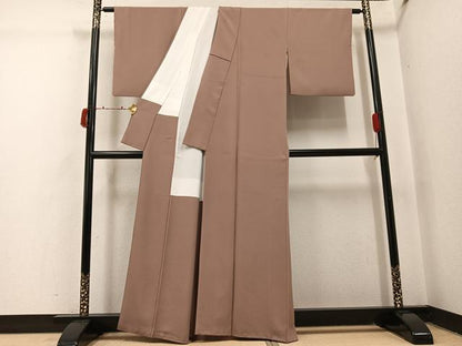 平和屋着物●上質な色無地　赤白橡色　正絹　逸品　AABI4941ph