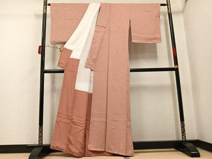 平和屋着物●上質な色無地　霞地紋　ときがら茶色　正絹　逸品　未使用　AABI4942ph