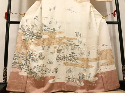 平和屋着物●訪問着　松竹梅風景文　金彩　ますいわ屋扱い　正絹　逸品　AABI4944ph