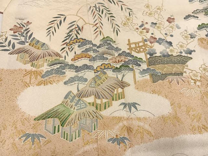 平和屋着物●訪問着　松竹梅風景文　金彩　ますいわ屋扱い　正絹　逸品　AABI4944ph
