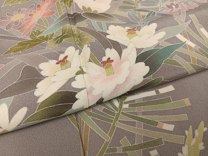 平和屋着物●訪問着　友禅　草花文　正絹　逸品　AABI4946ph
