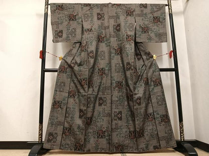 平和屋着物●本場大島紬　カタス9マルキ　草花文　正絹　逸品　未使用　AABI4949ph