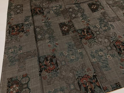 平和屋着物●本場大島紬　カタス9マルキ　草花文　正絹　逸品　未使用　AABI4949ph