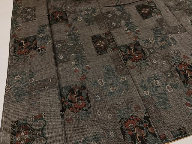 平和屋着物●本場大島紬　カタス9マルキ　草花文　正絹　逸品　未使用　AABI4949ph