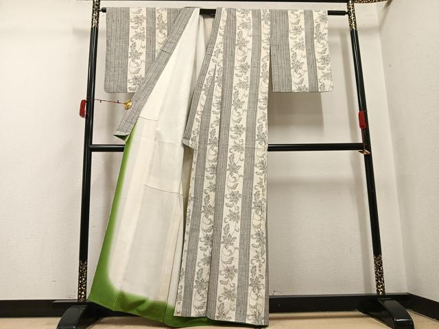 平和屋着物●結城紬　更紗唐草間道　正絹　逸品　AABI4951ph