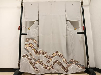 平和屋着物●豪華色留袖　駒刺繍　草花宝尽くし　金彩　正絹　逸品　AABI4954ph