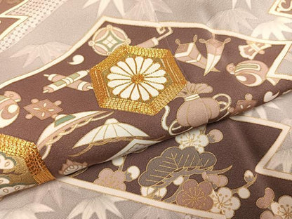 平和屋着物●豪華色留袖　駒刺繍　草花宝尽くし　金彩　正絹　逸品　AABI4954ph