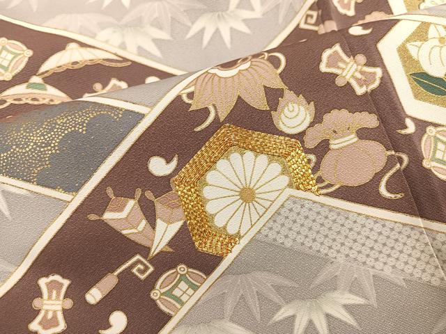 平和屋着物●豪華色留袖　駒刺繍　草花宝尽くし　金彩　正絹　逸品　AABI4954ph