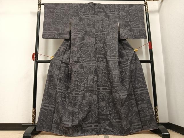 平和屋着物●本場結城紬　重要無形文化財　100亀甲　草花文　正絹　逸品　AABI4956ph