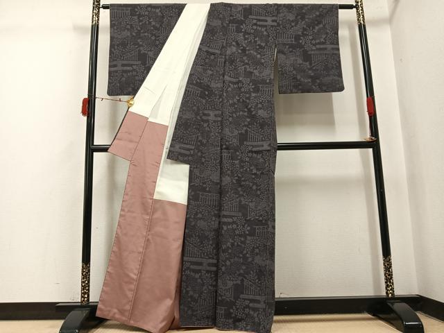 平和屋着物●本場結城紬　重要無形文化財　100亀甲　草花文　正絹　逸品　AABI4956ph